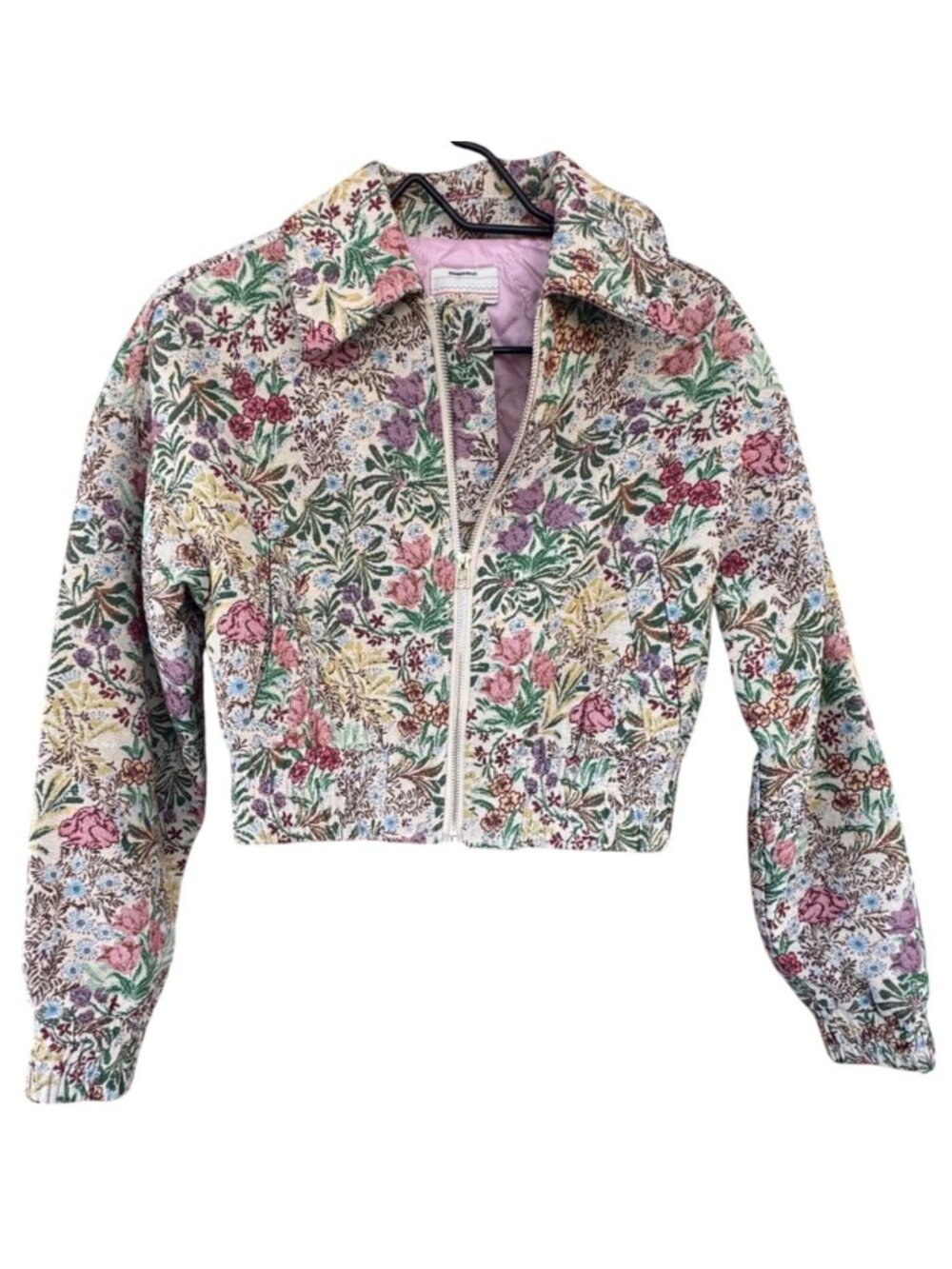 Vintage Multicolor Floral Zip Crop Jacket